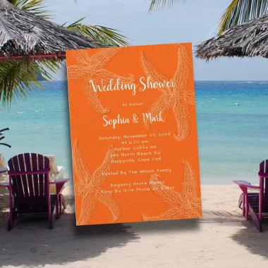 Orange Wedding Shower Sea Stars Invitations