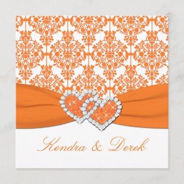 Orange White Damask Couples Shower Invitations