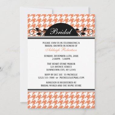 Orange White Houndstooth Bridal Shower Invitations