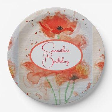 Orange Yellow Black Poppy Poppies Flower Birthday Paper Plates