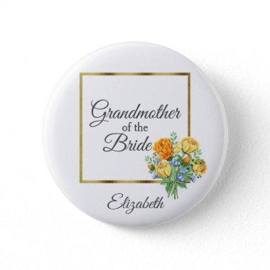 Orange Yellow Blue Floral Grandmother of Bride Pinback Button