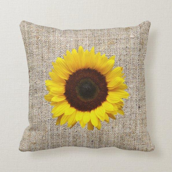 orange yellow Sunflower burlap home decor pillow