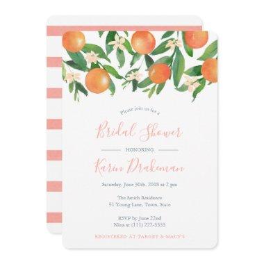 Oranges Citrus Fruit Coral Pink Bridal Shower Invitations