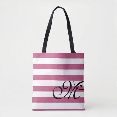Orchard Purple & White Stripes Monogram Chic Tote Bag