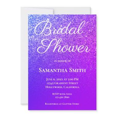 Orchid Blue Ombre Glitter Bridal Shower Invitations