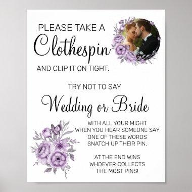 Orchid Clothespin bridal shower game sign