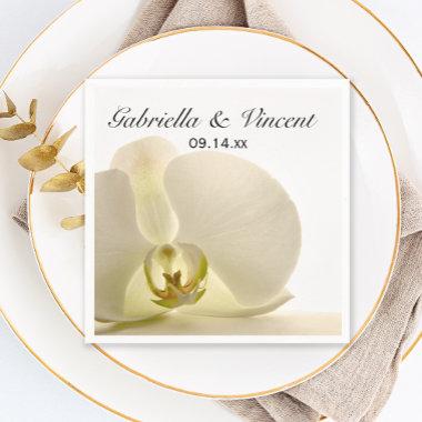 Orchid Flower on White Wedding Paper Napkins