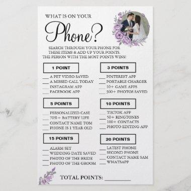 Orchid What is on your phone Shower game Invitations Flyer