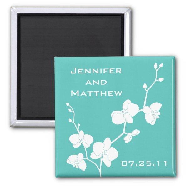Orchids Wedding Magnet - Turquoise Blue and White