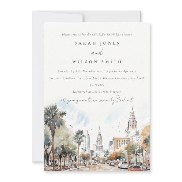 Orlando Florida Skyline Watercolor Couples Shower