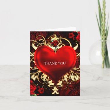 Ornamental Floral Heart Black Red & Gold Thank You