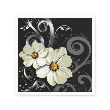 Ornate Floral Flourish | black Napkins