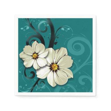 Ornate Floral Flourish | turquoise Paper Napkins