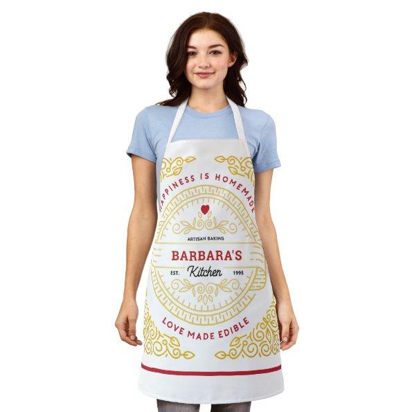 Ornate Gold Scroll Love Made Edible Hipster Lines Apron
