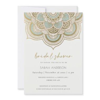 Ornate Gold Teal Mandala Bridal Shower Invite