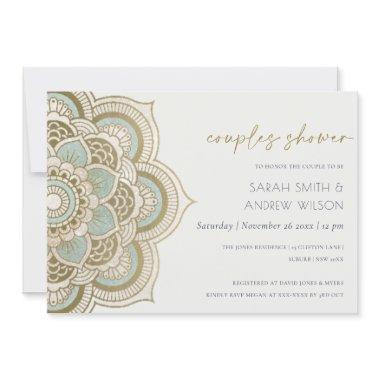 Ornate Gold Teal Mandala Couples Shower Invite