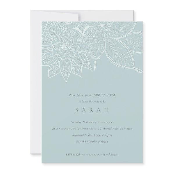 Ornate Paisley Dusky Blue  Invite