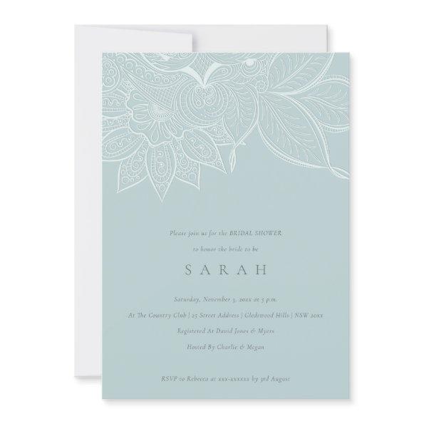 Ornate Paisley Dusky Blue Bridal Shower Invite