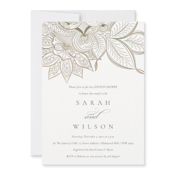 Ornate Paisley Ivory Gold Couples Shower Invite