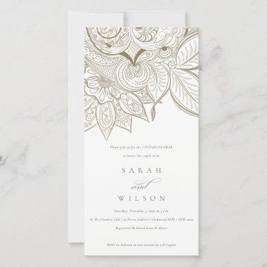 Ornate Paisley Ivory Gold Couples Shower Invite
