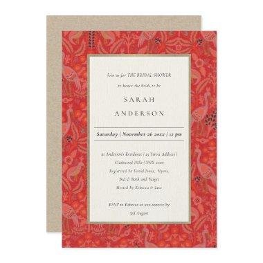 Ornate Red Classy Floral Peacock Bridal Shower Invitations