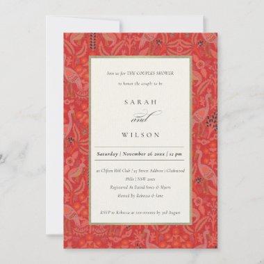 Ornate Red Classy Floral Peacock Couples Shower Invitations