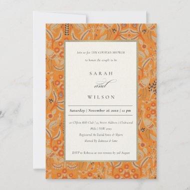 Ornate Rust Floral Peacock Couples Shower Invite