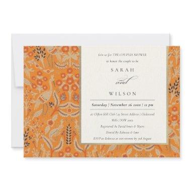 Ornate Rust Floral Peacock Couples Shower Invite