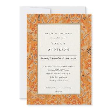 Ornate Rust Red Flora Peacock  Invite