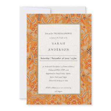 Ornate Rust Red Flora Peacock Bridal Shower Invite