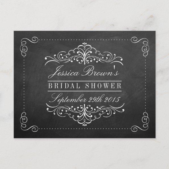 Ornate Swirl Chalkboard Bridal Shower Recipe Invitations
