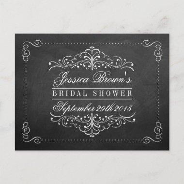 Ornate Swirl Chalkboard Bridal Shower Recipe Invitations