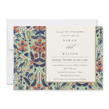 Ornate Teal Navy Floral Peacock Couples Shower