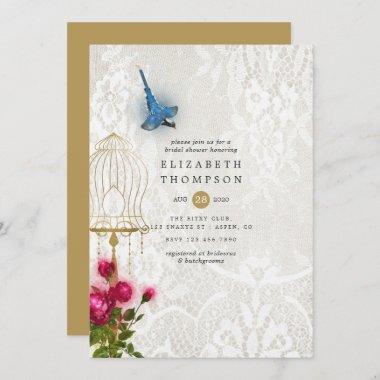 Ornate Vintage Birdcage Lace Bridal Shower Invitations