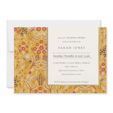 Ornate Yellow Flora Peacock Bridal Shower Invite