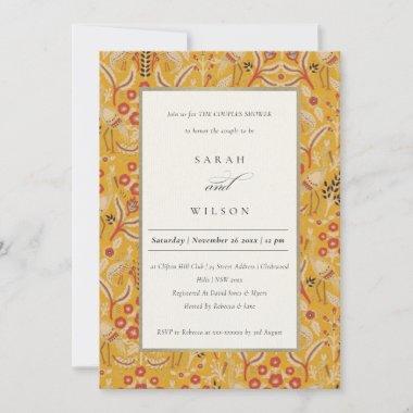Ornate Yellow Floral Peacock Couples Shower Invite