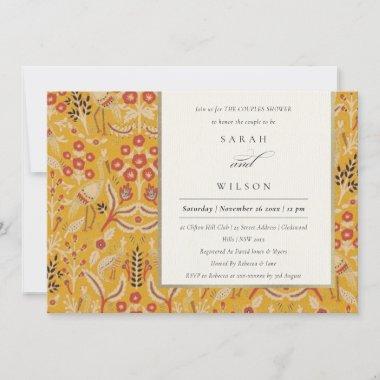 Ornate Yellow Gold Floral Peacock Couples Shower Invitations