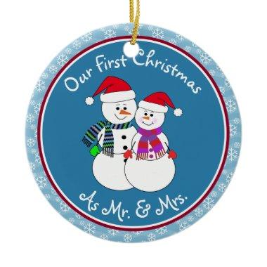 Our 1st Christmas Married Gift Fun Snow Couple Ceramic Ornament