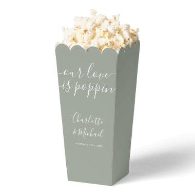 Our Love Is Poppin Sage Green Wedding Popcorn Favor Boxes