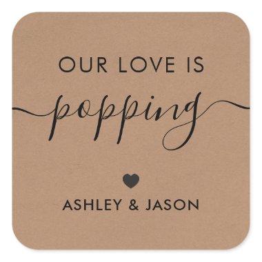 Our Love is Poppping, Popcorn Tag, Wedding, Kraft Square Sticker