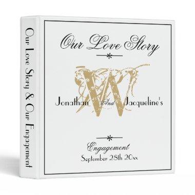 Our Love Story Elegant White Monogram Engagement 3 Ring Binder