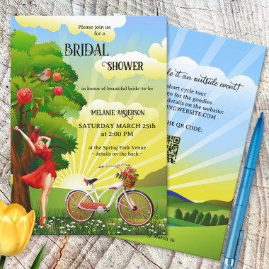 Outdoors Retro Bicycle Spring Summer Bridal Shower Invitations