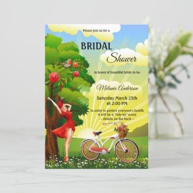 Outside Retro Bicycle Spring Summer Bridal Shower Invitations
