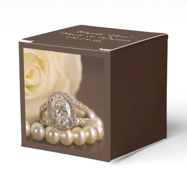 Oval Diamond Ring and White Rose Wedding Favor Box