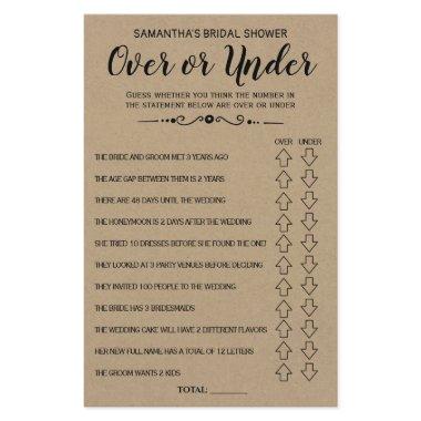 Ove or Under bridal shower spanish english game