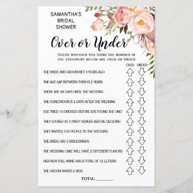 Ove or Under bridal shower spanish english game