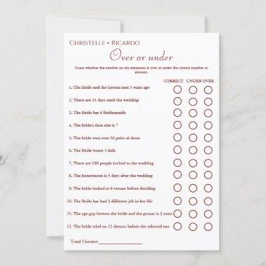 Over or under burgundy bridal shower game Announcement
