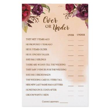 Over or Under Burgundy Couples Shower Game  Flyer