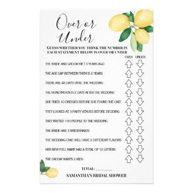 Over or Under Lemons Bridal Shower Game Invitations Flyer