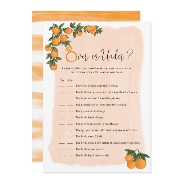 Over or Under Orange Citrus Bridal Shower Game